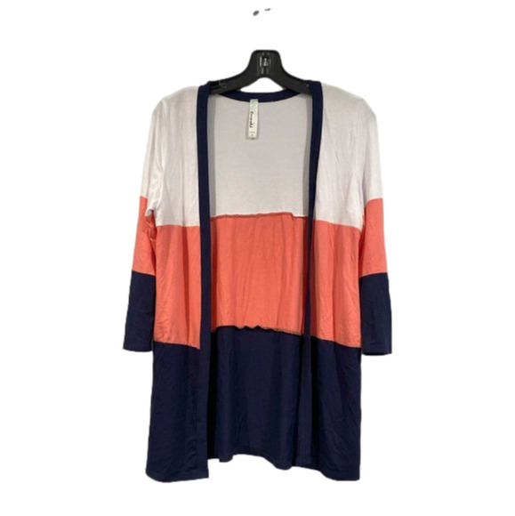 Emerald Sweaters - White, Pink, and Navy Cardigan - Emerald - Size Small